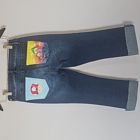 Bongo  Cropped Denim Jeans DIY Painted Back Pockets Size 4 Art To Wear A… - Picture 2 of 8